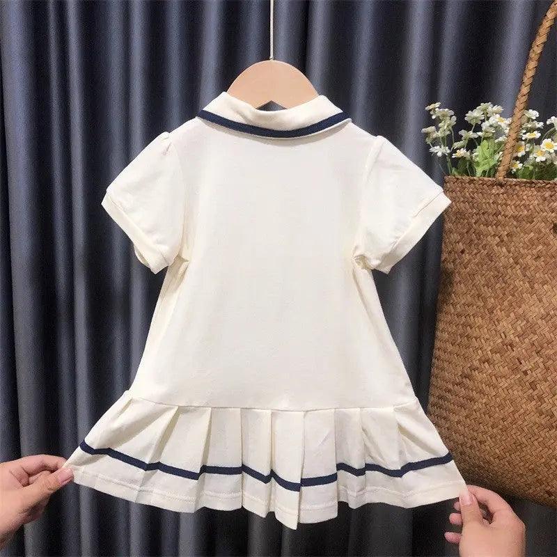 Girls Short Sleeve Bear Lapel Dress - Venus Trendy Fashion Online