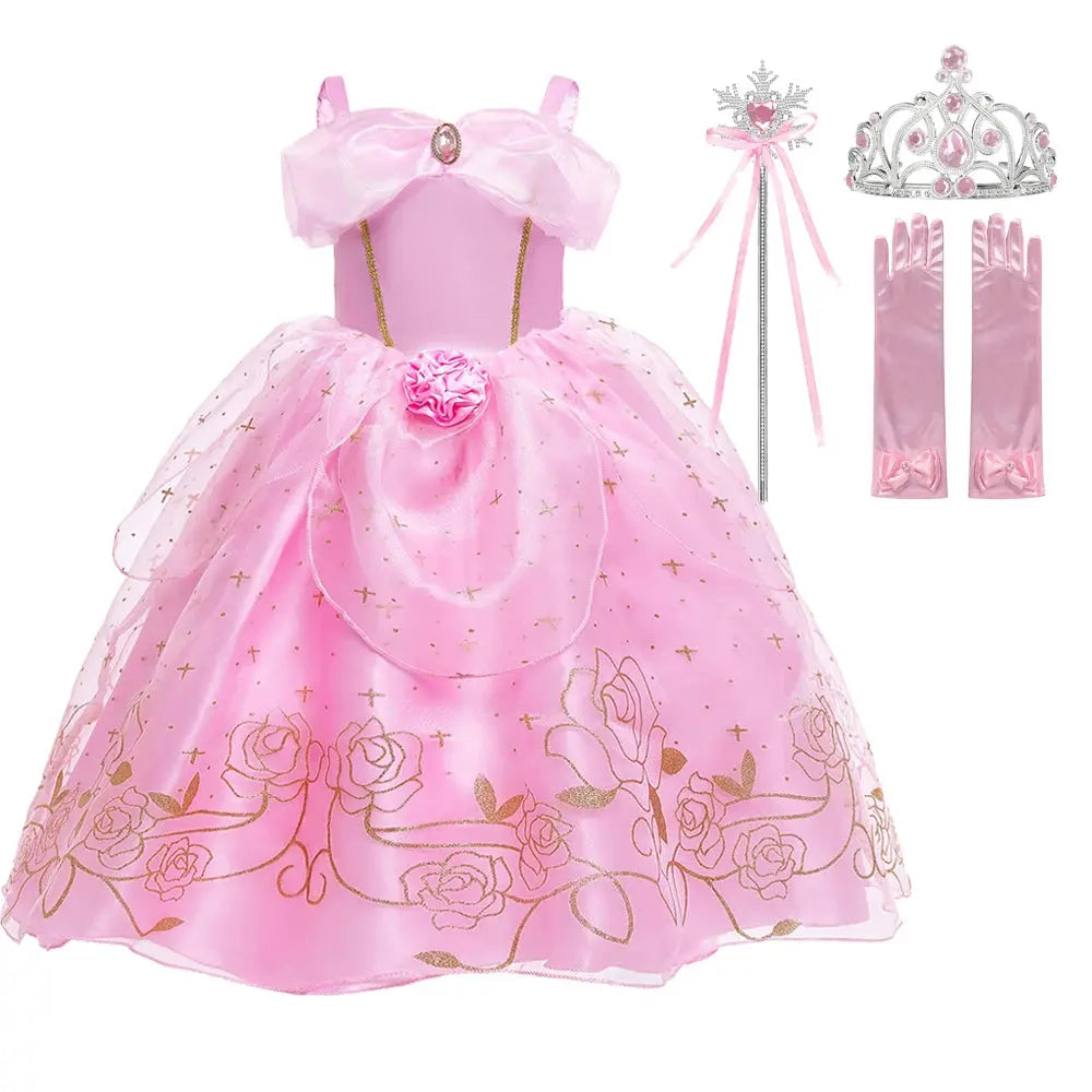 Girls Sleeping Beauty Aurora Princess Cosplay Dress for Kids Christmas Gift - Venus Trendy Fashion Online