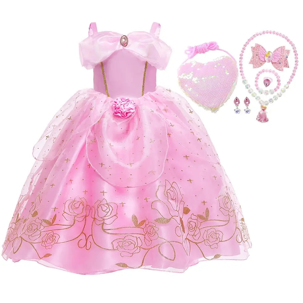 Girls Sleeping Beauty Aurora Princess Cosplay Dress for Kids Christmas Gift - Venus Trendy Fashion Online