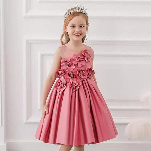 Girls Summer Fashion Party Cute Sweet Solid Color Floral Pleated Sleeveless Party Tutu Dress - Venus Trendy Fashion Online