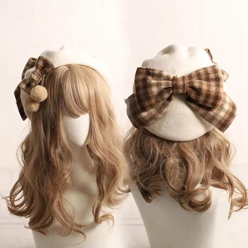 Plaid beret British fashion bow hat - Venus Trendy Fashion Online