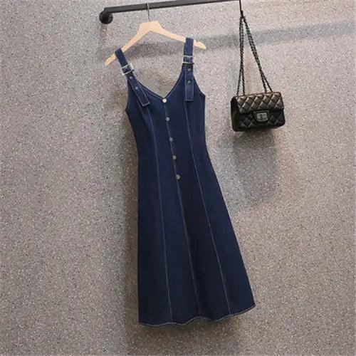 Womens Ruffle Shirt Suspender Denim Dress Two-Piece Sets - Venus Trendy Fashion Online