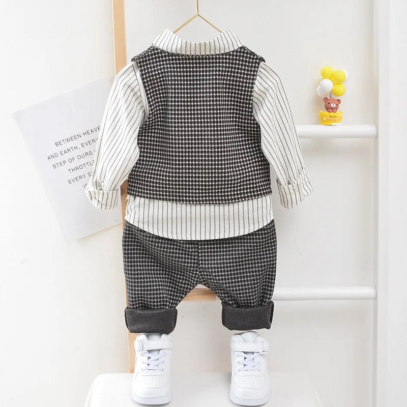 Elegant Baby Boy Casual Wear Striped Shirt Vest Pants Sets