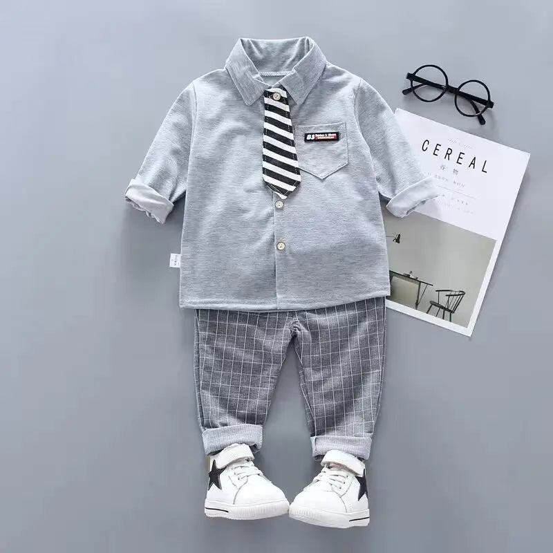 Elegant Baby Boy Casual Wear Striped Shirt Vest Pants Sets