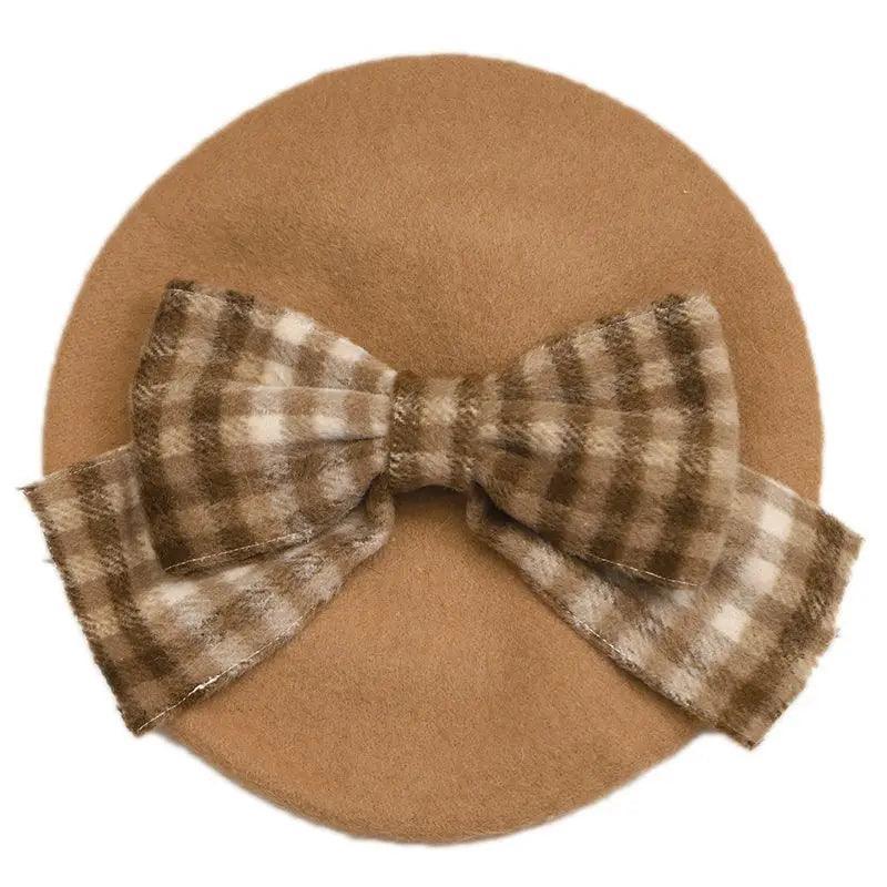 Plaid beret British fashion bow hat - Venus Trendy Fashion Online