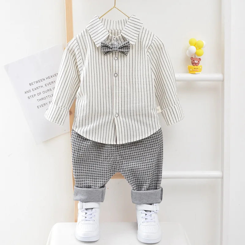 Elegant Baby Boy Casual Wear Striped Shirt Vest Pants Sets
