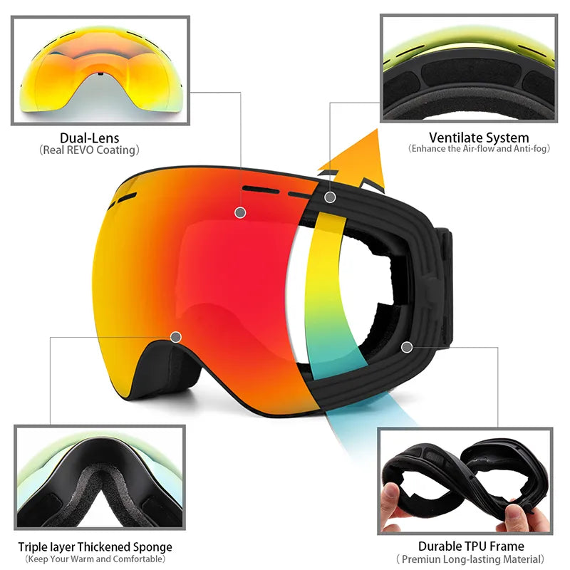 Ski Goggles,Winter Snow Sports Goggles with Anti-fog UV Protection for Men Women Youth Interchangeable Lens - Premium Goggles