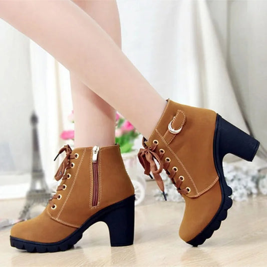 Women Fashion High Heel Lace Up Ankle Boots