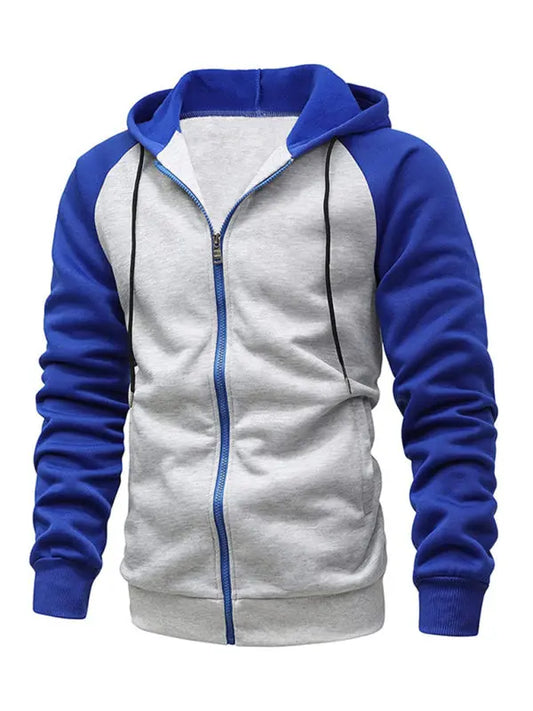 Jacket Contrasting color zipper cardigan plus fleece hoodie men's clothing - Venus Trendy Fashion Online