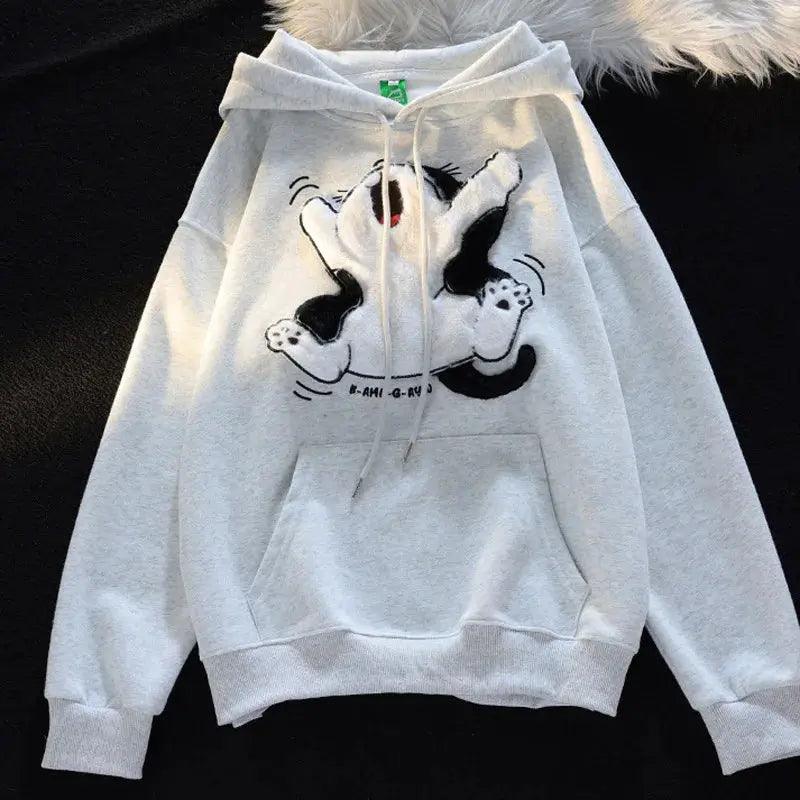 Kawaii Flock Embroidery Cartoon Cat Patchwork Hoodies - Venus Trendy Fashion Online