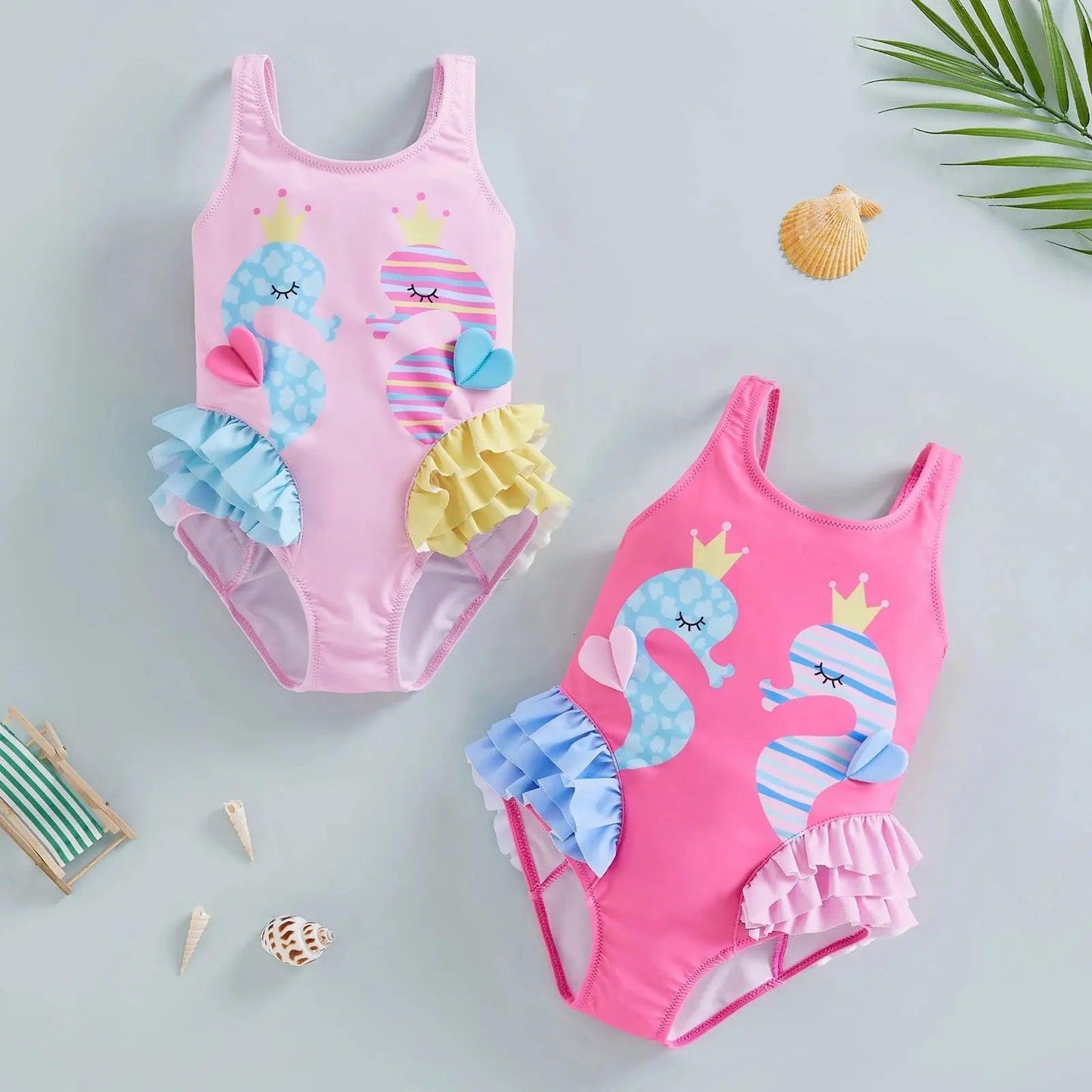 Kids Cartoon Seahorse Backless Ruffles Swimwear - Venus Trendy Fashion Online