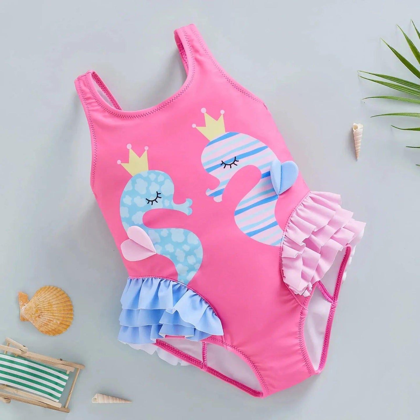 Kids Cartoon Seahorse Backless Ruffles Swimwear - Venus Trendy Fashion Online