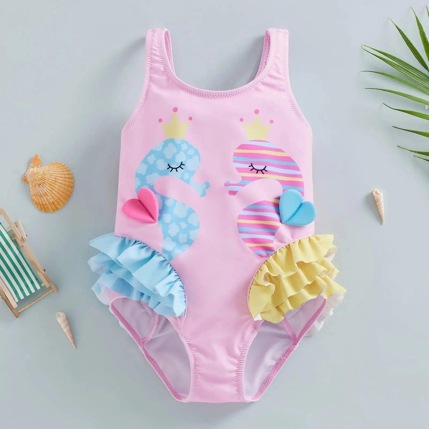 Kids Cartoon Seahorse Backless Ruffles Swimwear - Venus Trendy Fashion Online