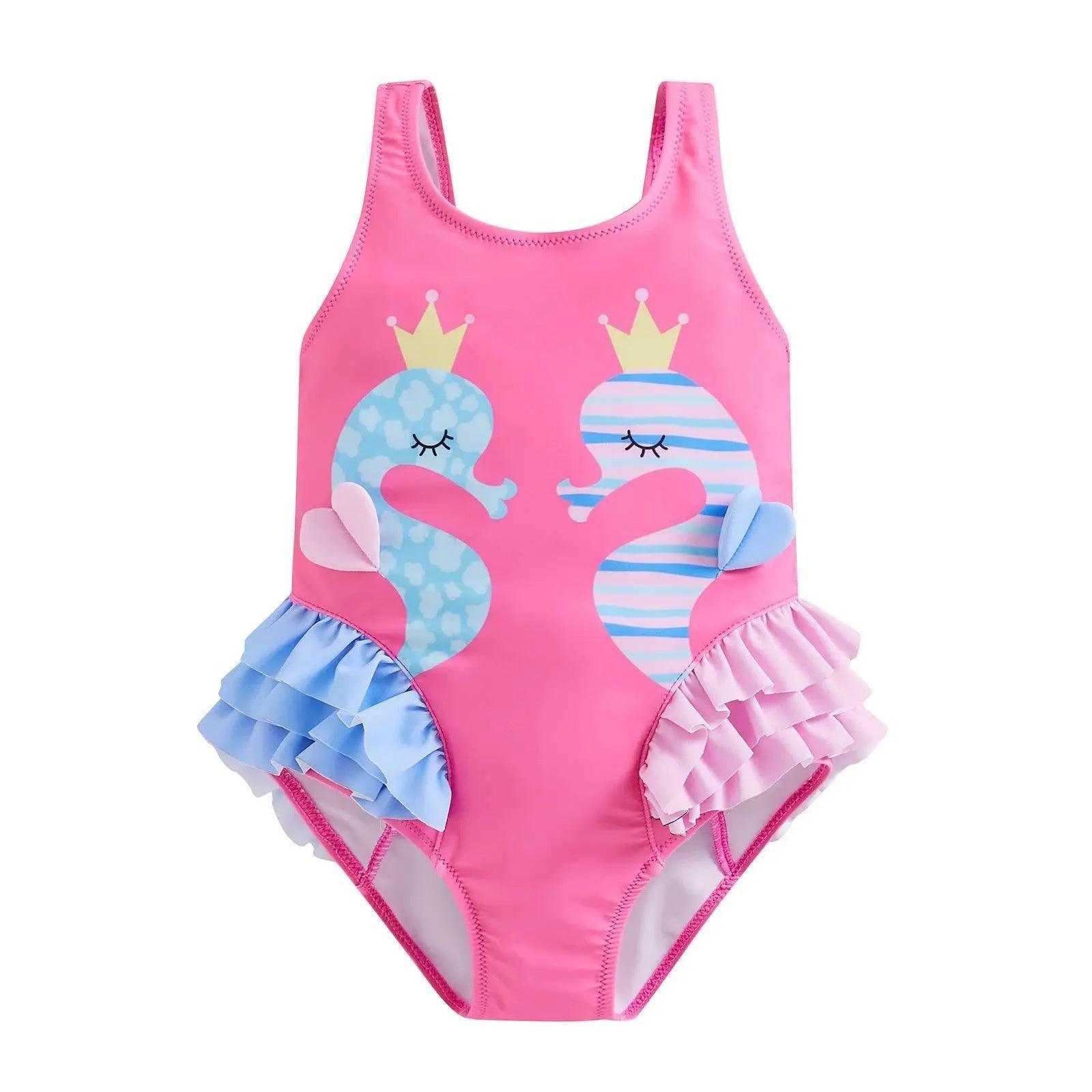 Kids Cartoon Seahorse Backless Ruffles Swimwear - Venus Trendy Fashion Online