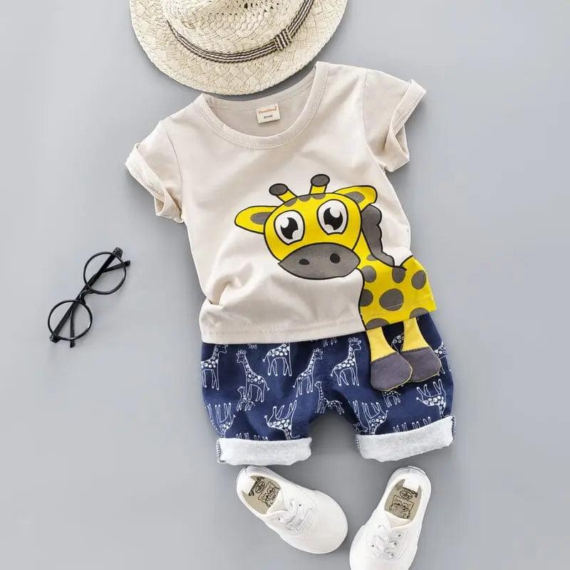 Kids Cute 3D Cartoon Design T-Shirt And Shorts Set - Venus Trendy Fashion Online