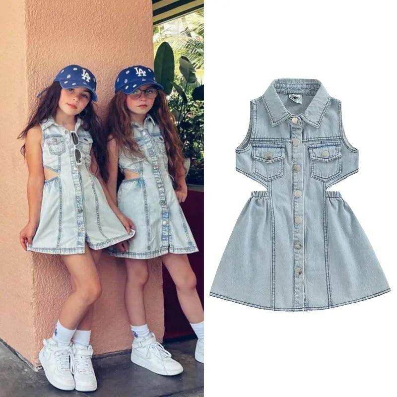 Kids Fashion Backless Sleeveless Denim Dress - Venus Trendy Fashion Online