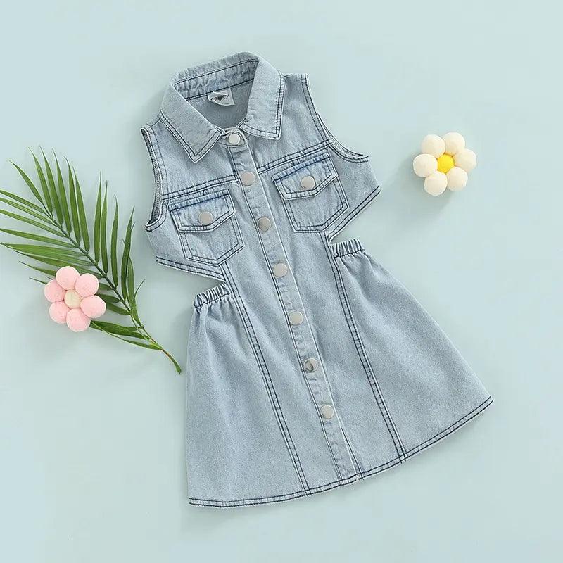 Kids Fashion Backless Sleeveless Denim Dress - Venus Trendy Fashion Online