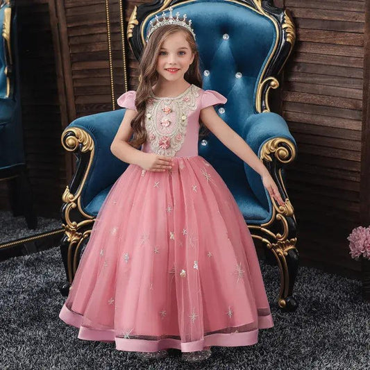 Kids Toddler Big Girls Fashion Party Cute Sweet Solid Color Floral Embroidery Sleeveless Mesh Party Tutu Dress - Venus Trendy Fashion Online