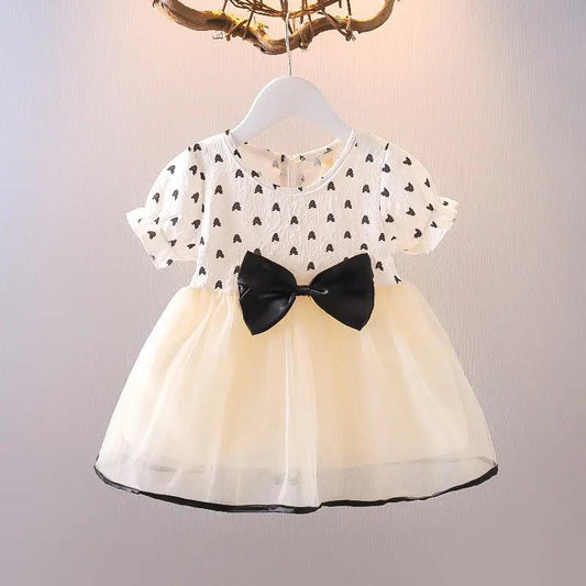 Kids Toddler Girls Fashion Bow Heart Mesh Dress - Venus Trendy Fashion Online