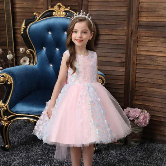 Kids Toddler Girls Fashion Party Cute Sweet Color Matching Petals Pleated Sleeveless Mesh Party Tutu Dress - Venus Trendy Fashion Online