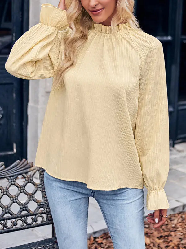 Ladies new casual solid color ruffle sleeve top - Venus Trendy Fashion Online