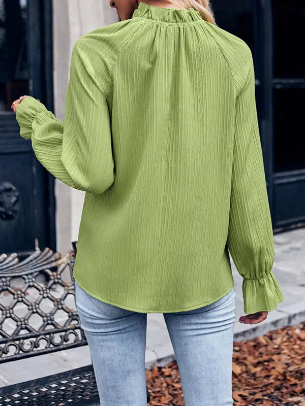 Ladies new casual solid color ruffle sleeve top - Venus Trendy Fashion Online