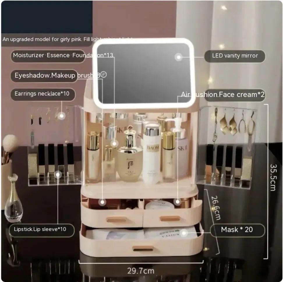 Large-Capacity Desktop Makeup Organizer with Mirror and Light - Venus Trendy Fashion Online