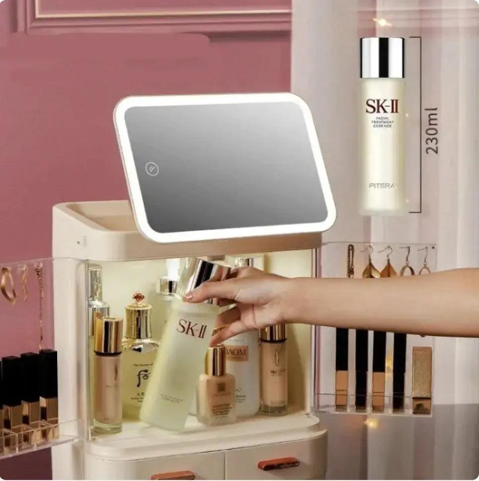 Large-Capacity Desktop Makeup Organizer with Mirror and Light - Venus Trendy Fashion Online