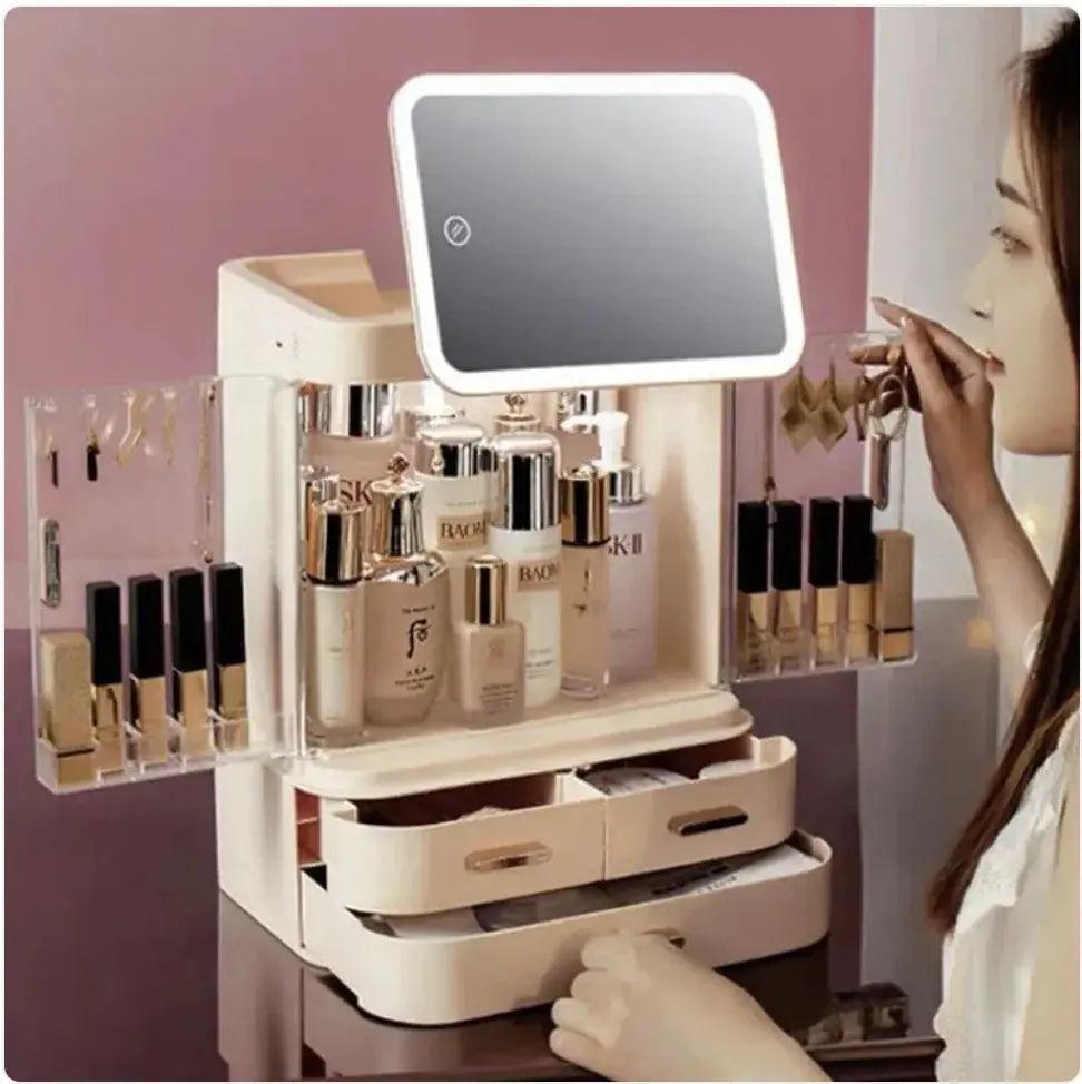 Large-Capacity Desktop Makeup Organizer with Mirror and Light - Venus Trendy Fashion Online