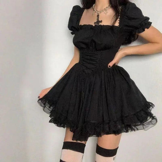 Lolita Goth Aesthetic Puff Sleeve Party Clothes - Venus Trendy Fashion Online