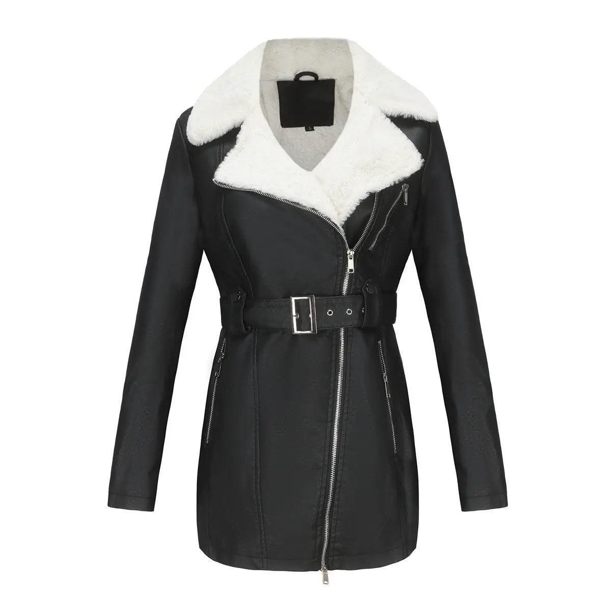 Long Sleeved Fleece Leather Jacket for Women - Venus Trendy Fashion Online