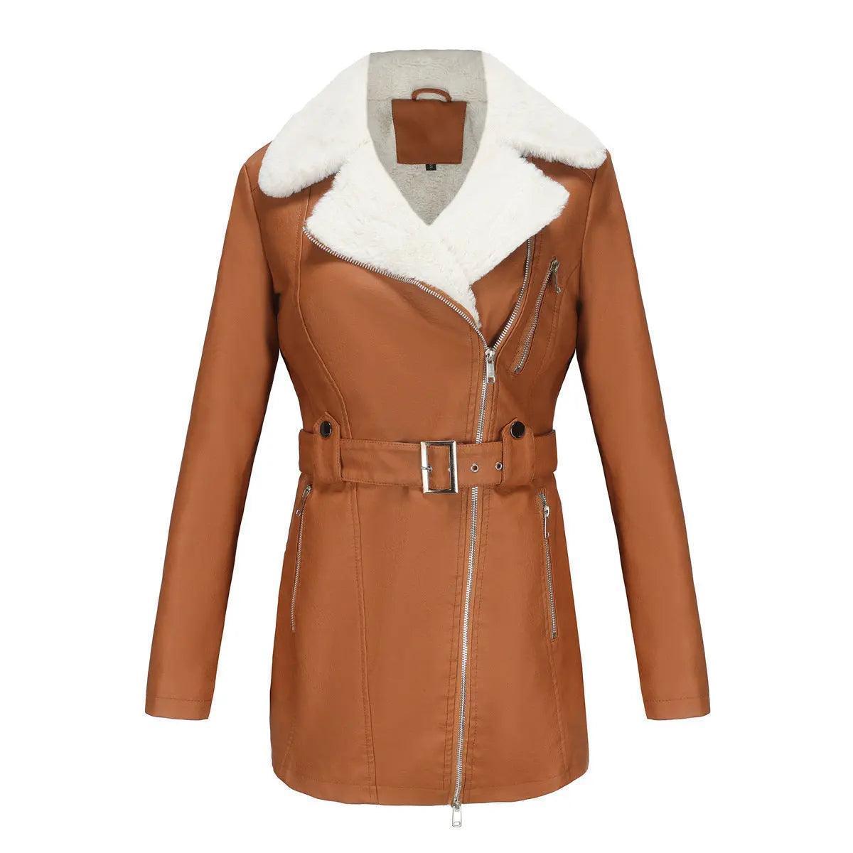 Long Sleeved Fleece Leather Jacket for Women - Venus Trendy Fashion Online