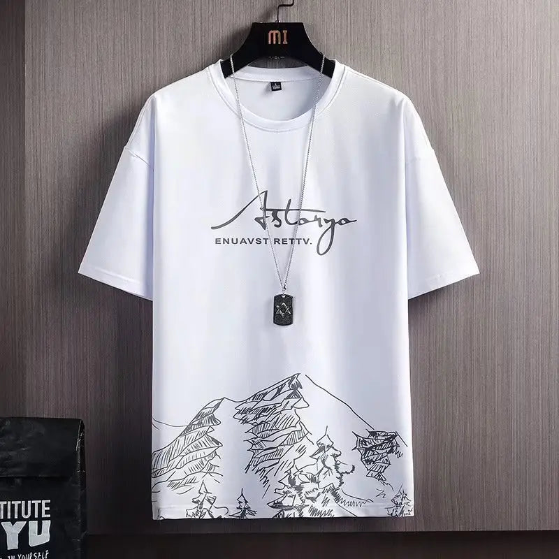 Men'S Casual Snow Mountain Graphic Print Short-Sleeved T-Shirt And Shorts Set - Venus Trendy Fashion Online