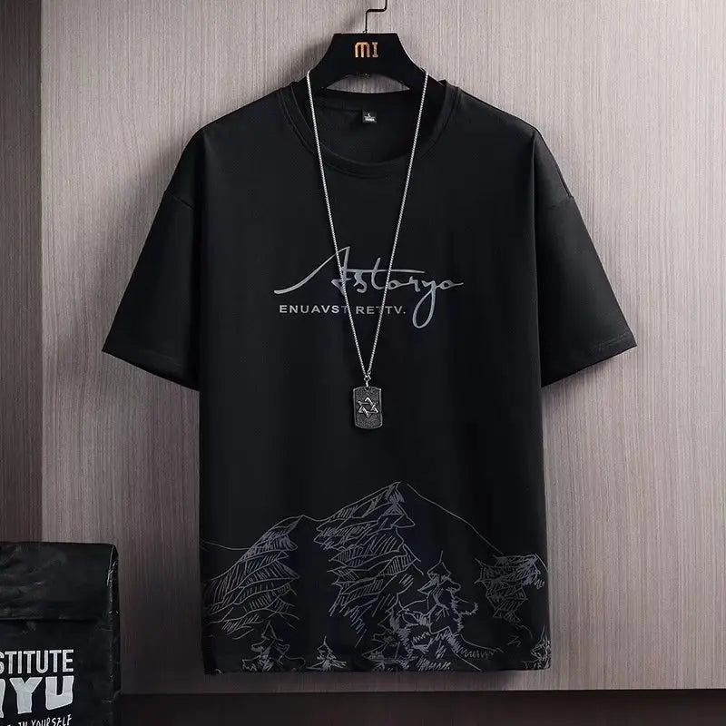 Men'S Casual Snow Mountain Graphic Print Short-Sleeved T-Shirt And Shorts Set - Venus Trendy Fashion Online