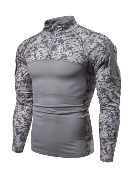 Men's Elastic Fitness Camouflage Long Sleeve Zipper Pocket T-Shirt - Venus Trendy Fashion Online