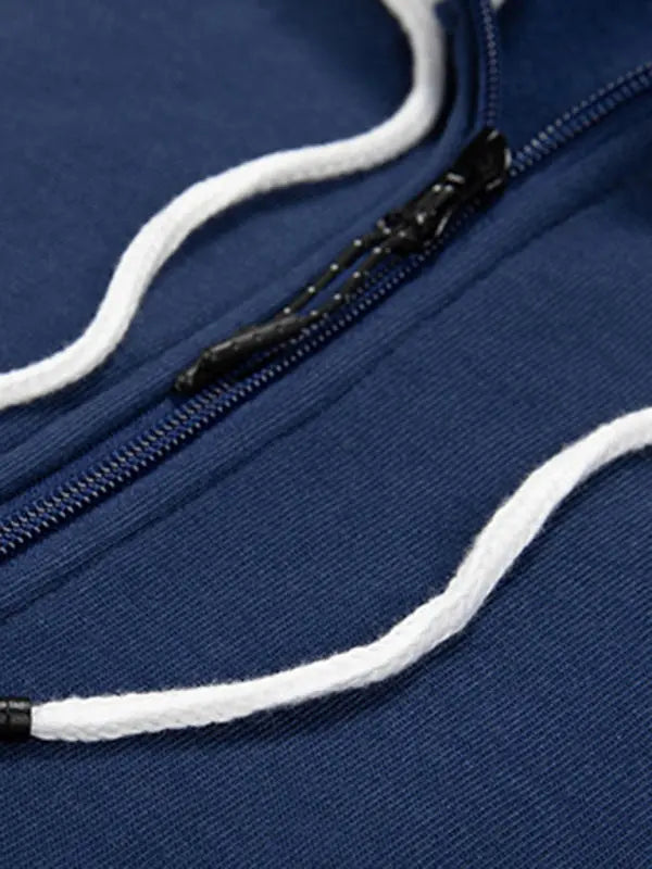 Men's casual contrasting color zipper cardigan hooded sweatshirt - Venus Trendy Fashion Online