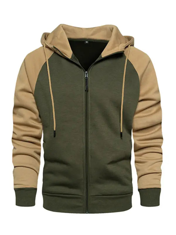 Men's casual contrasting color zipper cardigan hooded sweatshirt - Venus Trendy Fashion Online