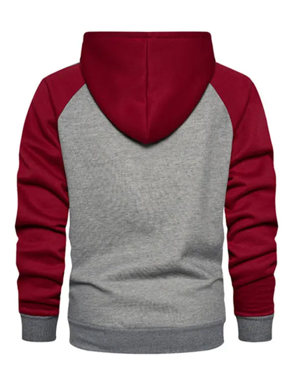 Men's casual contrasting color zipper cardigan hooded sweatshirt - Venus Trendy Fashion Online