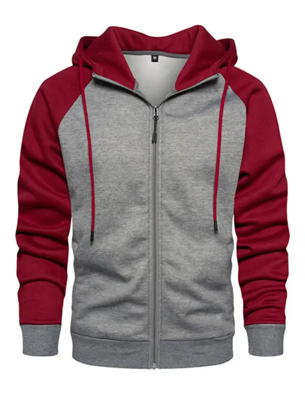 Men's casual contrasting color zipper cardigan hooded sweatshirt - Venus Trendy Fashion Online