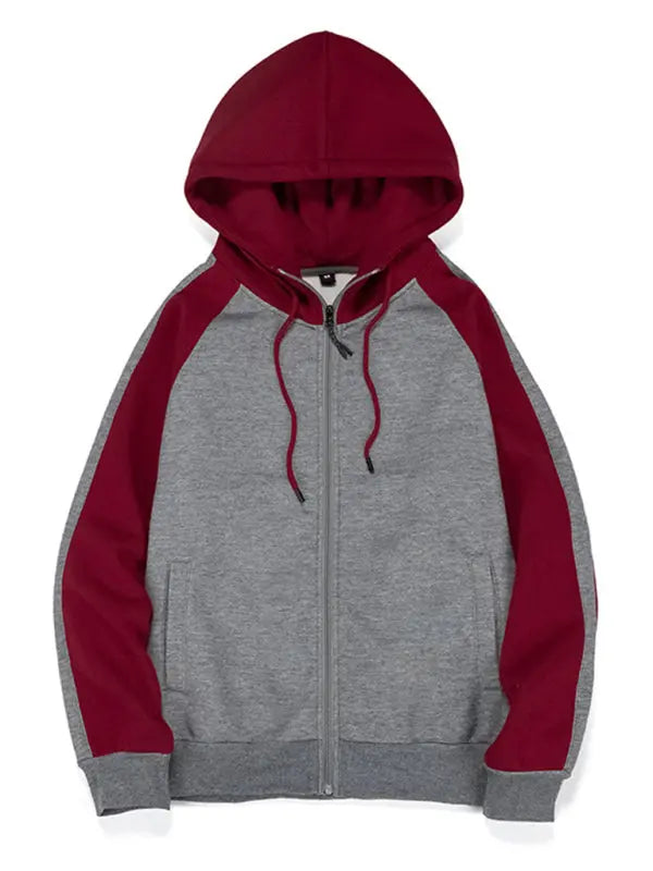 Men's casual contrasting color zipper cardigan hooded sweatshirt - Venus Trendy Fashion Online