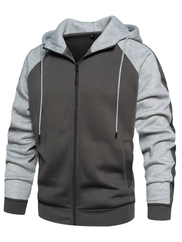 Men's casual contrasting color zipper cardigan hooded sweatshirt - Venus Trendy Fashion Online