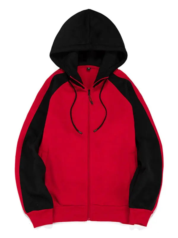 Men's casual contrasting color zipper cardigan hooded sweatshirt - Venus Trendy Fashion Online