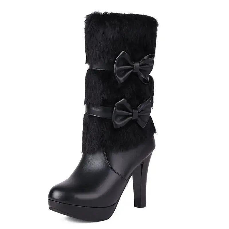 Mid Calf Round Toe High Heels Boots - Venus Trendy Fashion Online