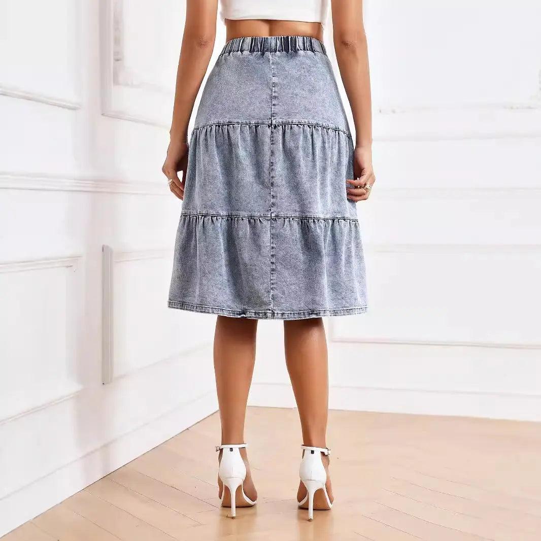 Midi Length Cake Denim Long Skirts - Venus Trendy Fashion Online