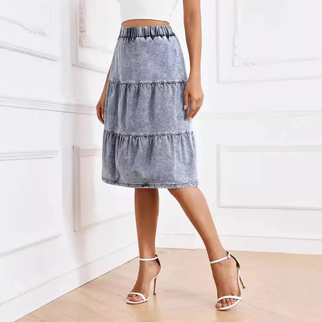 Midi Length Cake Denim Long Skirts - Venus Trendy Fashion Online