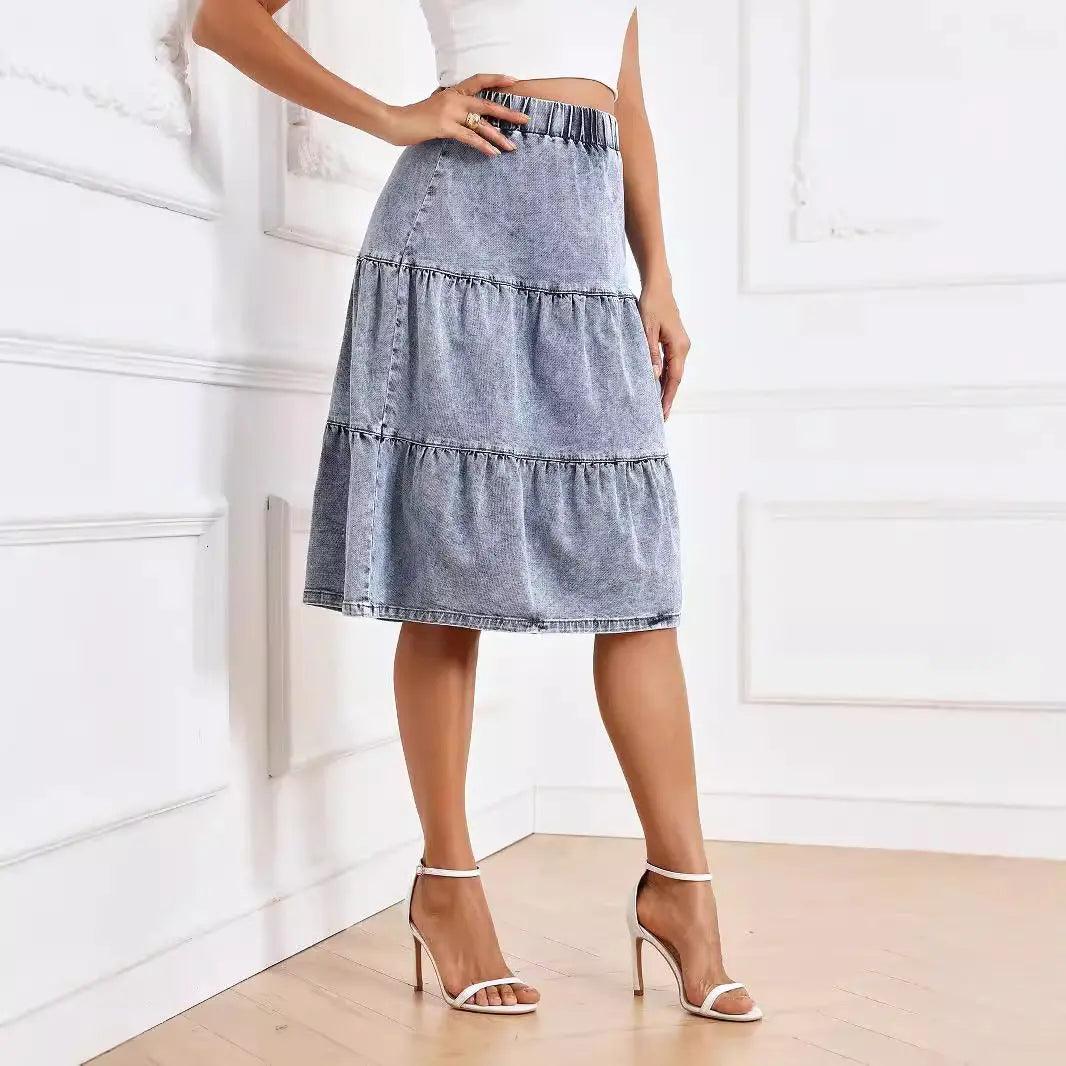 Midi Length Cake Denim Long Skirts - Venus Trendy Fashion Online