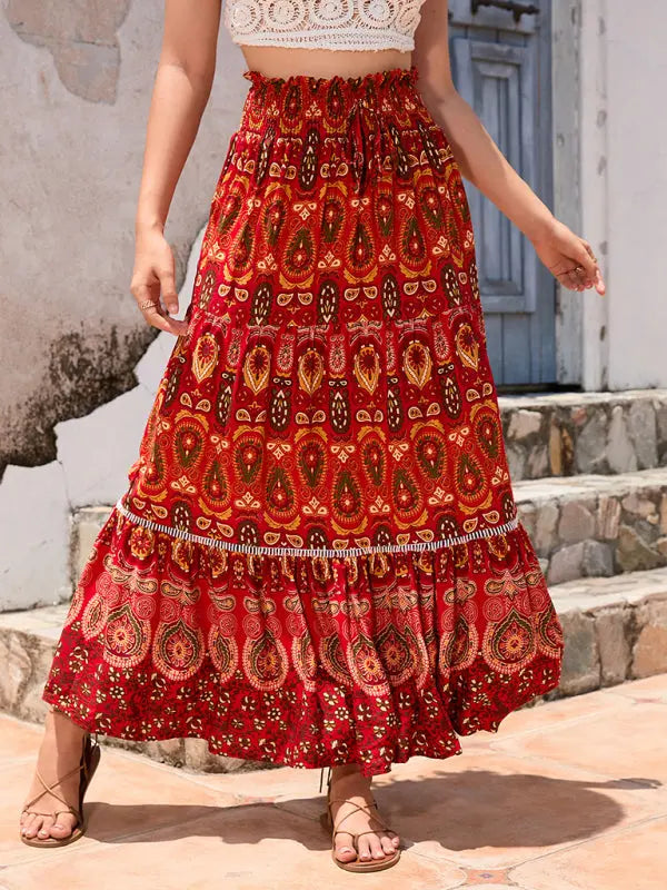 New Women's Bohemian Hollow Printed Patchwork Skirt - Venus Trendy Fashion Online