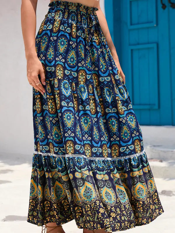 New Women's Bohemian Hollow Printed Patchwork Skirt - Venus Trendy Fashion Online