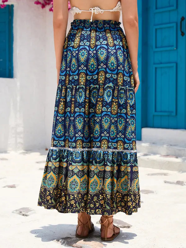 New Women's Bohemian Hollow Printed Patchwork Skirt - Venus Trendy Fashion Online