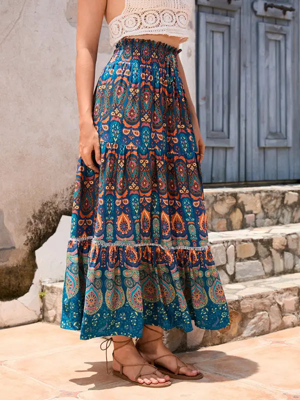 New Women's Bohemian Hollow Printed Patchwork Skirt - Venus Trendy Fashion Online